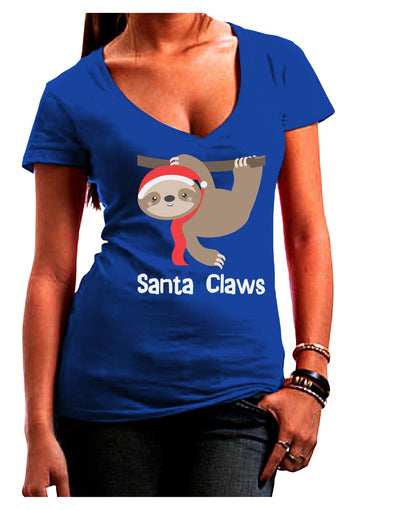 Cute Christmas Sloth - Santa Claws Juniors V-Neck Dark T-Shirt by TooLoud-Womens V-Neck T-Shirts-TooLoud-Royal-Blue-Juniors Fitted Small-Davson Sales