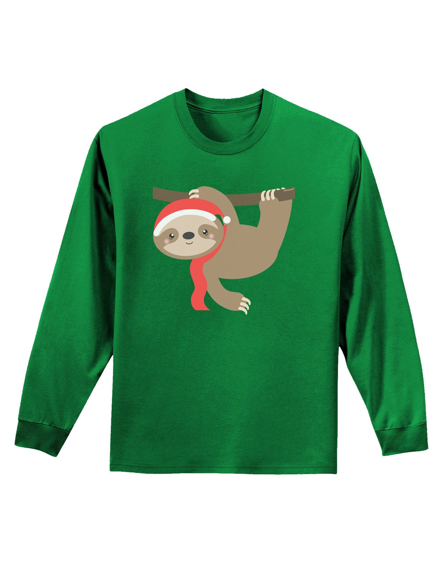 Cute Christmas Sloth with Santa Hat Adult Long Sleeve Dark T-Shirt-TooLoud-Kelly-Green-Small-Davson Sales