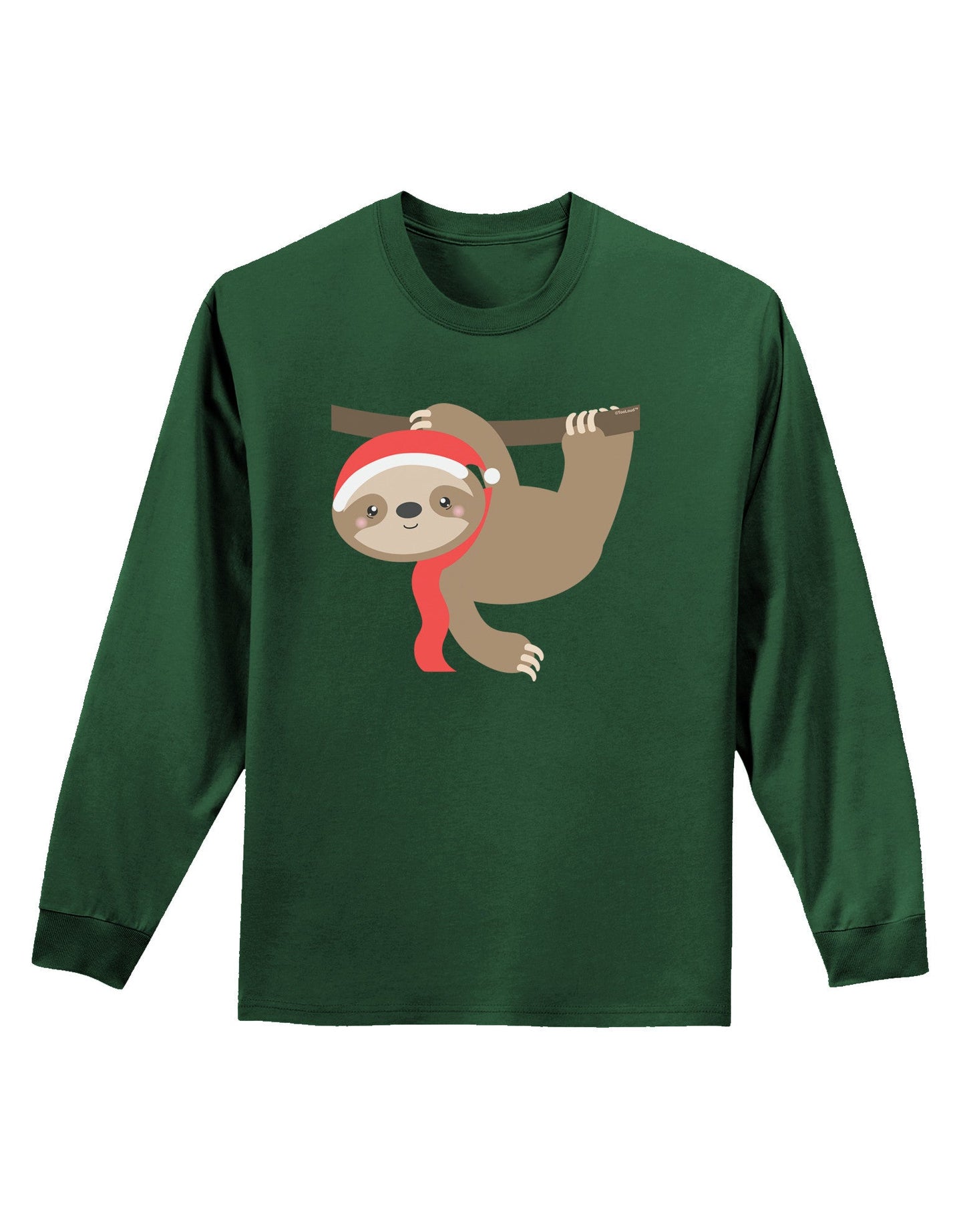 Cute Christmas Sloth with Santa Hat Adult Long Sleeve Dark T-Shirt-TooLoud-Dark-Green-Small-Davson Sales