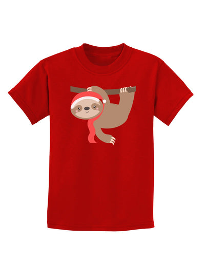 Cute Christmas Sloth with Santa Hat Childrens Dark T-Shirt-Childrens T-Shirt-TooLoud-Red-X-Small-Davson Sales