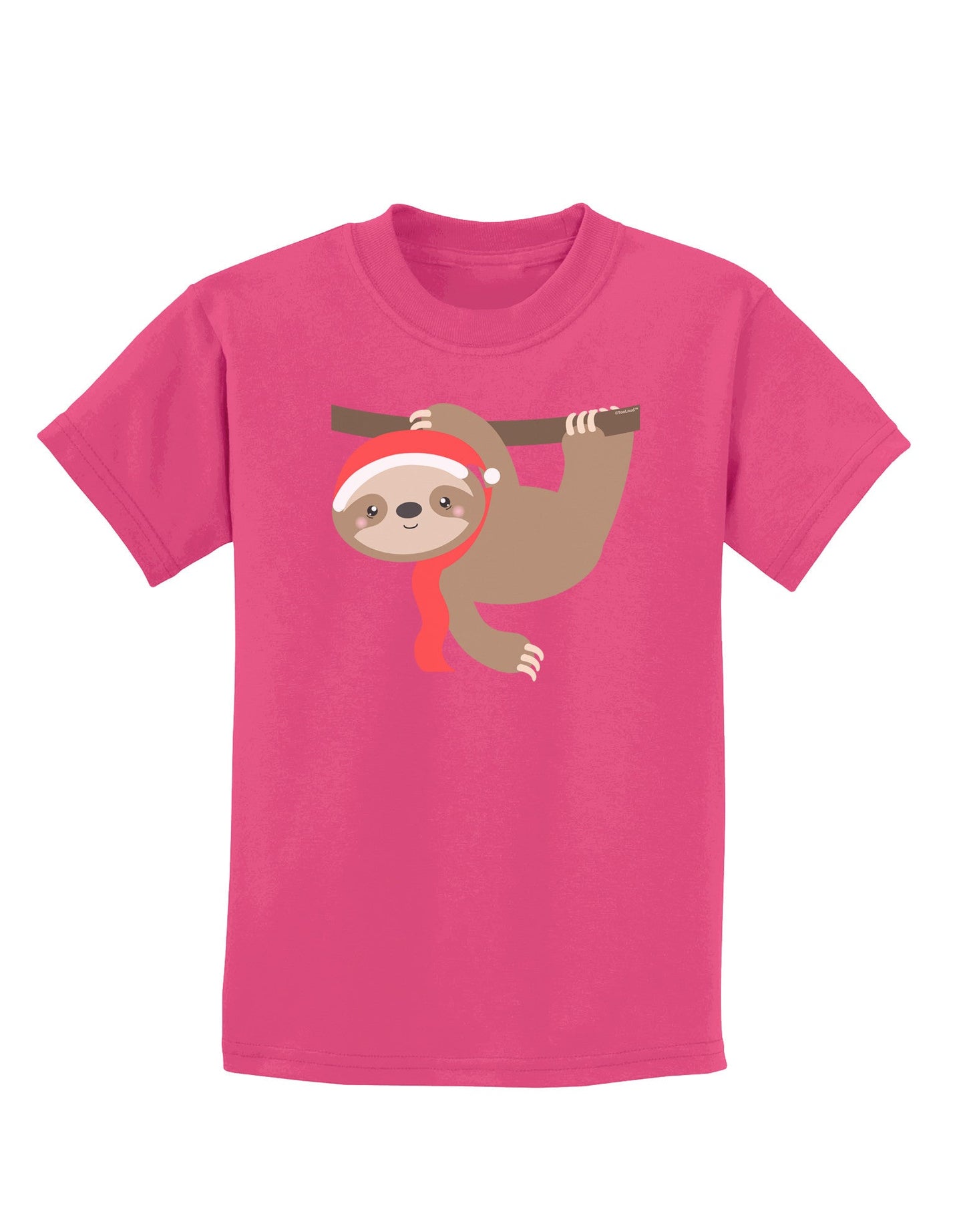 Cute Christmas Sloth with Santa Hat Childrens Dark T-Shirt-Childrens T-Shirt-TooLoud-Sangria-X-Small-Davson Sales