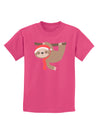 Cute Christmas Sloth with Santa Hat Childrens Dark T-Shirt-Childrens T-Shirt-TooLoud-Sangria-X-Small-Davson Sales