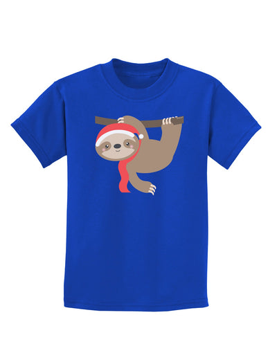 Cute Christmas Sloth with Santa Hat Childrens Dark T-Shirt-Childrens T-Shirt-TooLoud-Royal-Blue-X-Small-Davson Sales