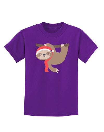 Cute Christmas Sloth with Santa Hat Childrens Dark T-Shirt-Childrens T-Shirt-TooLoud-Purple-X-Small-Davson Sales