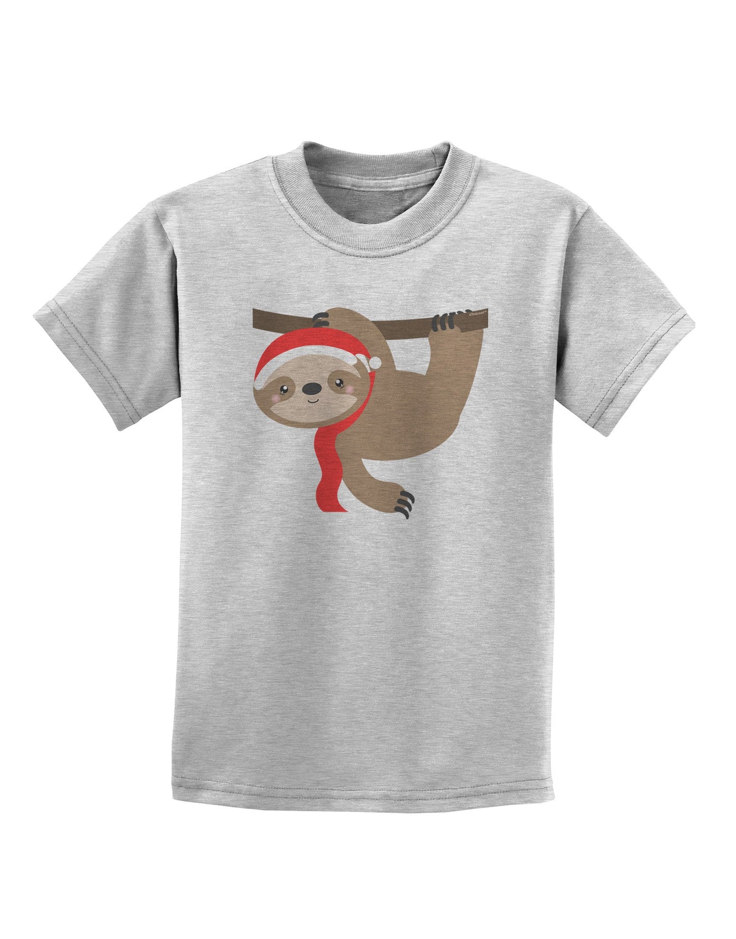 Cute Christmas Sloth with Santa Hat Childrens T-Shirt-Childrens T-Shirt-TooLoud-AshGray-X-Small-Davson Sales