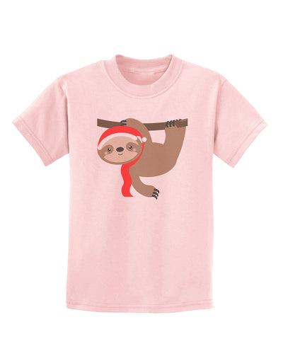 Cute Christmas Sloth with Santa Hat Childrens T-Shirt-Childrens T-Shirt-TooLoud-PalePink-X-Small-Davson Sales