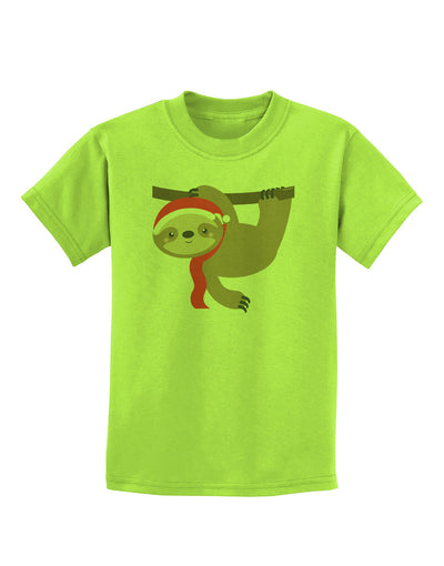 Cute Christmas Sloth with Santa Hat Childrens T-Shirt-Childrens T-Shirt-TooLoud-Lime-Green-X-Small-Davson Sales