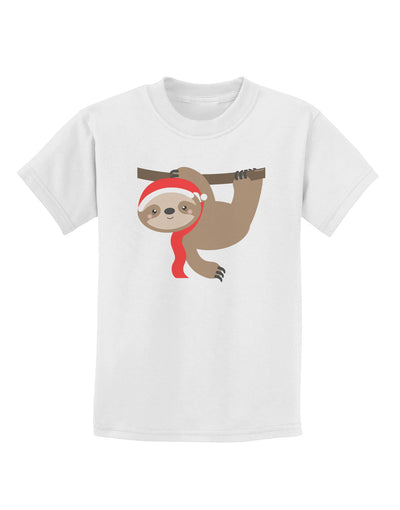 Cute Christmas Sloth with Santa Hat Childrens T-Shirt-Childrens T-Shirt-TooLoud-White-X-Small-Davson Sales