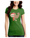 Cute Christmas Sloth with Santa Hat Juniors Crew Dark T-Shirt-T-Shirts Juniors Tops-TooLoud-Kiwi-Green-Juniors Fitted Small-Davson Sales