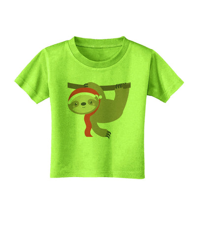 Cute Christmas Sloth with Santa Hat Toddler T-Shirt-Toddler T-Shirt-TooLoud-Lime-Green-2T-Davson Sales