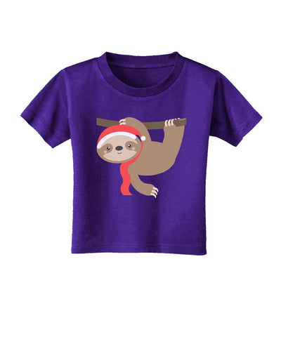 Cute Christmas Sloth with Santa Hat Toddler T-Shirt Dark-Toddler T-Shirt-TooLoud-Purple-2T-Davson Sales