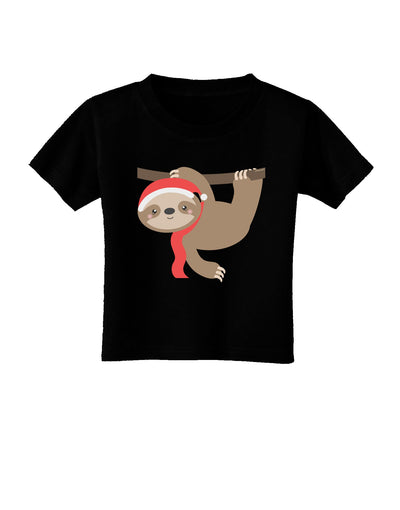 Cute Christmas Sloth with Santa Hat Toddler T-Shirt Dark-Toddler T-Shirt-TooLoud-Black-2T-Davson Sales