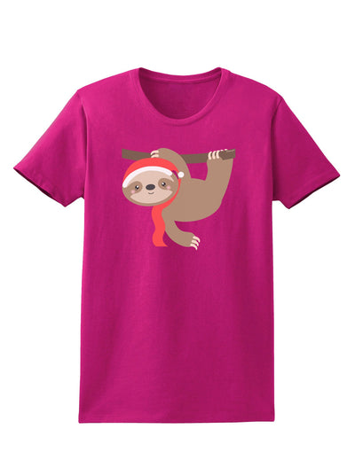 Cute Christmas Sloth with Santa Hat Womens Dark T-Shirt-TooLoud-Hot-Pink-Small-Davson Sales