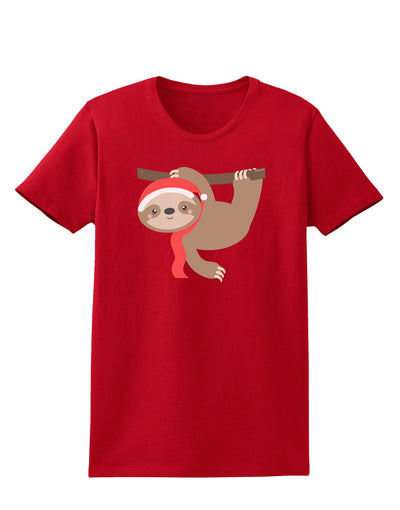 Cute Christmas Sloth with Santa Hat Womens Dark T-Shirt-TooLoud-Red-X-Small-Davson Sales