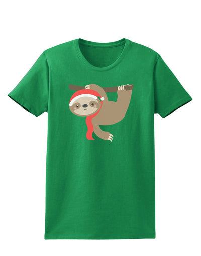 Cute Christmas Sloth with Santa Hat Womens Dark T-Shirt-TooLoud-Kelly-Green-X-Small-Davson Sales