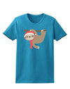 Cute Christmas Sloth with Santa Hat Womens Dark T-Shirt-TooLoud-Turquoise-X-Small-Davson Sales