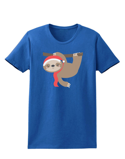 Cute Christmas Sloth with Santa Hat Womens Dark T-Shirt-TooLoud-Royal-Blue-X-Small-Davson Sales