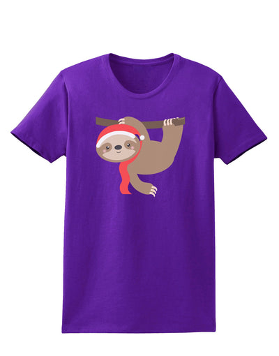 Cute Christmas Sloth with Santa Hat Womens Dark T-Shirt-TooLoud-Purple-X-Small-Davson Sales