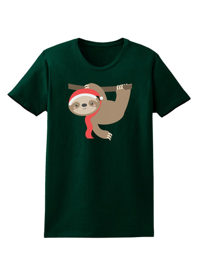 Cute Christmas Sloth with Santa Hat Womens Dark T-Shirt-TooLoud-Forest-Green-Small-Davson Sales