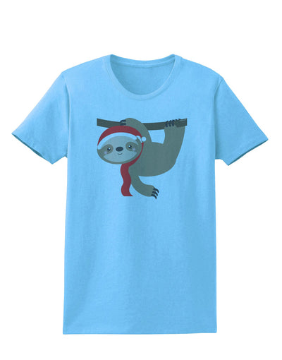 Cute Christmas Sloth with Santa Hat Womens T-Shirt-Womens T-Shirt-TooLoud-Aquatic-Blue-X-Small-Davson Sales