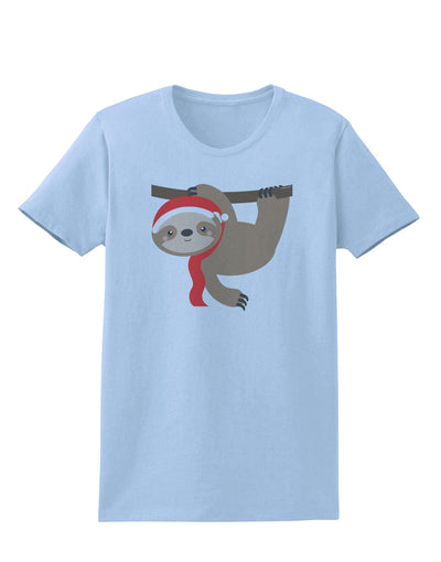 Cute Christmas Sloth with Santa Hat Womens T-Shirt-Womens T-Shirt-TooLoud-Light-Blue-X-Small-Davson Sales