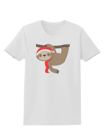 Cute Christmas Sloth with Santa Hat Womens T-Shirt-Womens T-Shirt-TooLoud-White-X-Small-Davson Sales