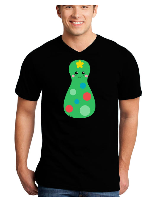 Cute Christmas Tree Matryoshka Nesting Doll Adult Dark V-Neck T-Shirt-TooLoud-Black-Small-Davson Sales