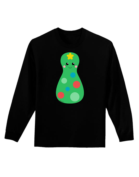 Cute Christmas Tree Matryoshka Nesting Doll Adult Long Sleeve Dark T-Shirt-TooLoud-Black-Small-Davson Sales