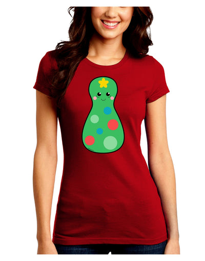 Cute Christmas Tree Matryoshka Nesting Doll Juniors Crew Dark T-Shirt-T-Shirts Juniors Tops-TooLoud-Red-Juniors Fitted Small-Davson Sales