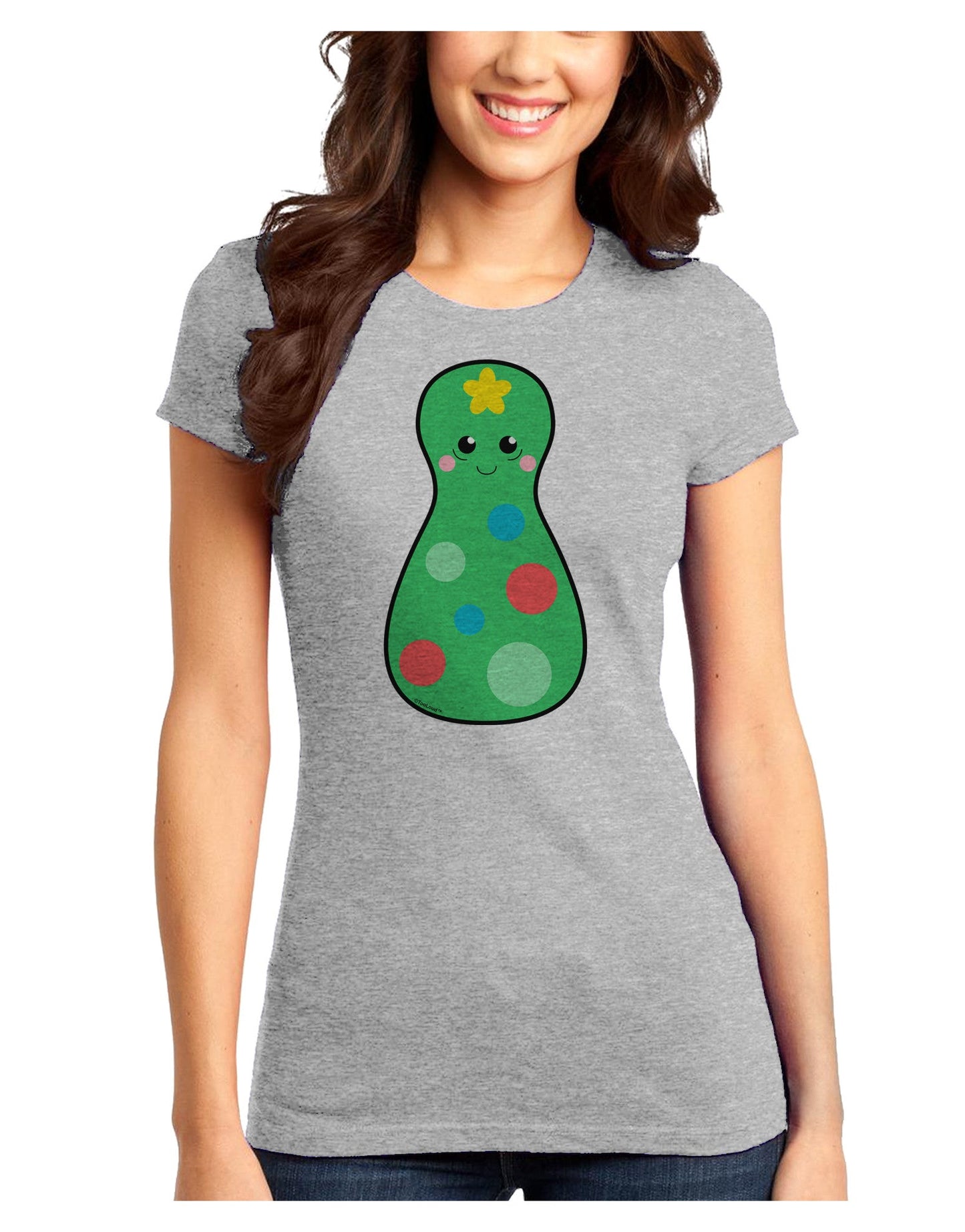 Cute Christmas Tree Matryoshka Nesting Doll Juniors T-Shirt-Womens Juniors T-Shirt-TooLoud-Ash-Gray-Juniors Fitted XS-Davson Sales