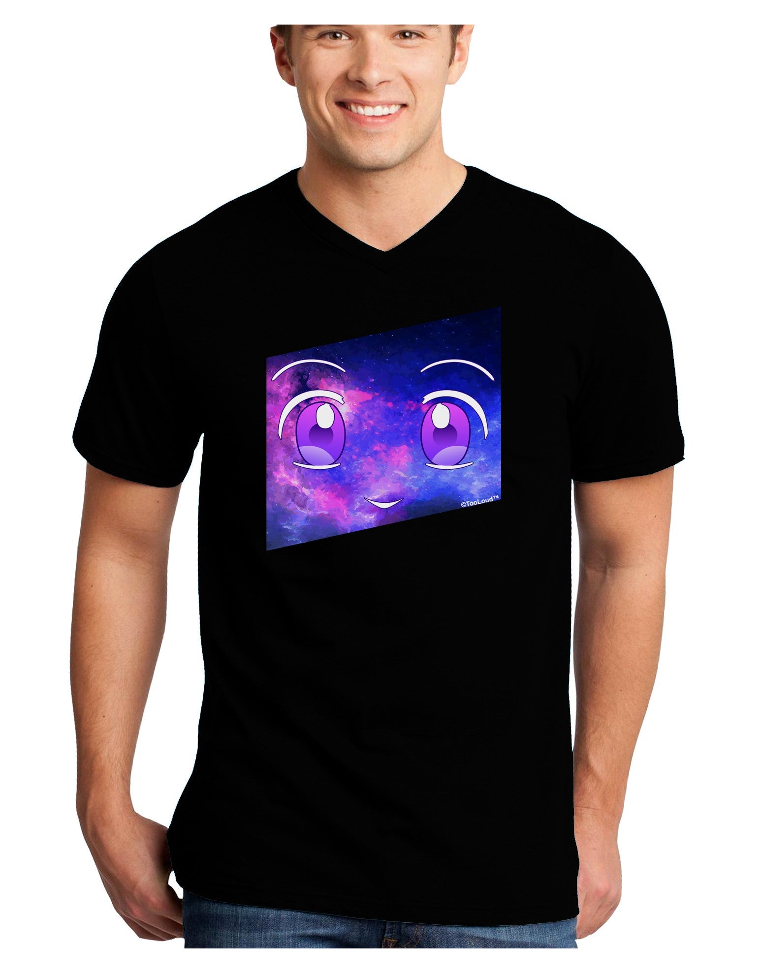 Cute Cosmic Eyes Adult Dark V-Neck T-Shirt-TooLoud-Black-Small-Davson Sales