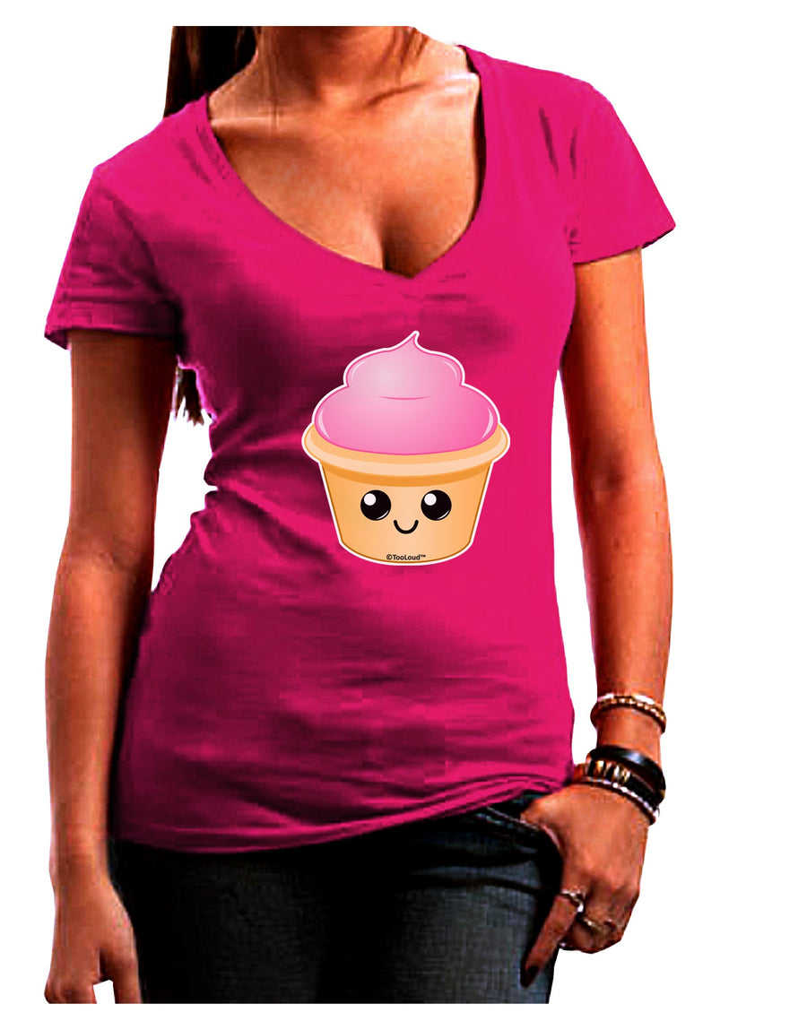 Cute Cupcake Design #2 Juniors V-Neck Dark T-Shirt by TooLoud-Womens V-Neck T-Shirts-TooLoud-Black-Juniors Fitted Small-Davson Sales