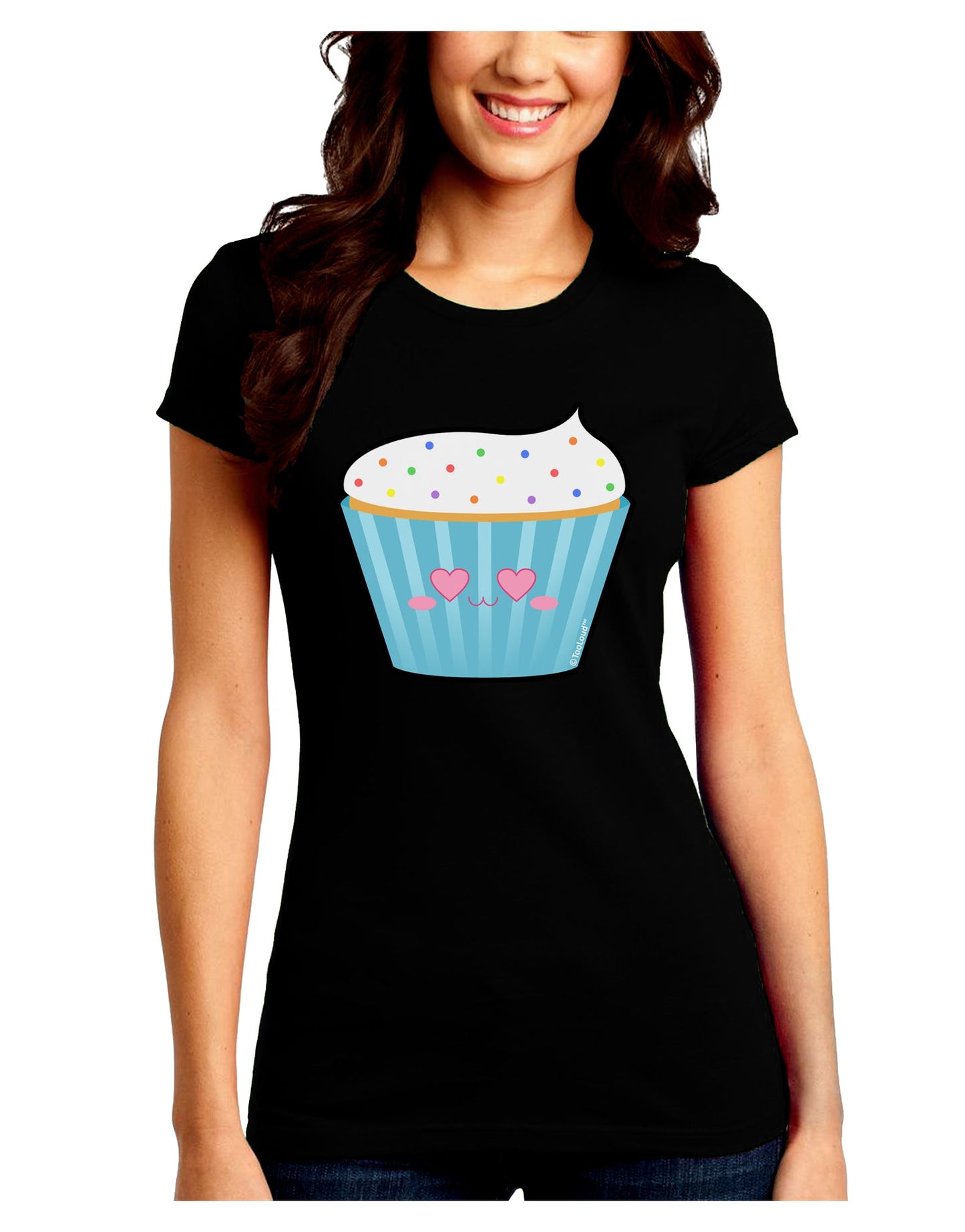 Cute Cupcake with Sprinkles - Heart Eyes Juniors Crew Dark T-Shirt by TooLoud-T-Shirts Juniors Tops-TooLoud-Black-Juniors Fitted Small-Davson Sales