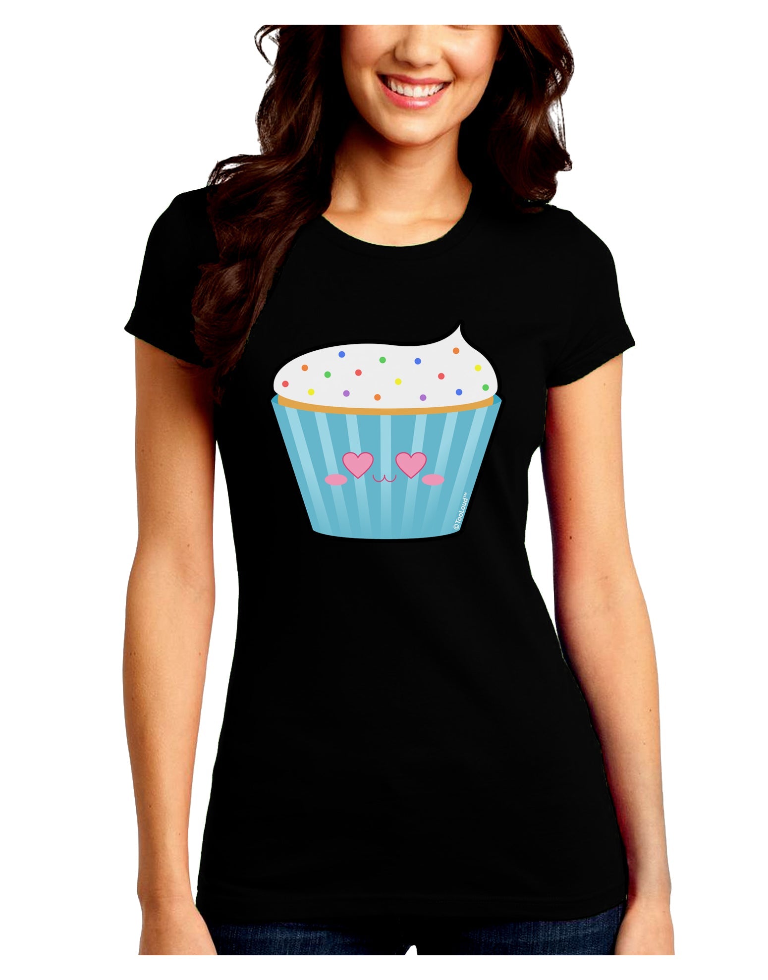Cute Cupcake with Sprinkles - Heart Eyes Juniors Crew Dark T-Shirt by TooLoud-T-Shirts Juniors Tops-TooLoud-Black-Juniors Fitted Small-Davson Sales