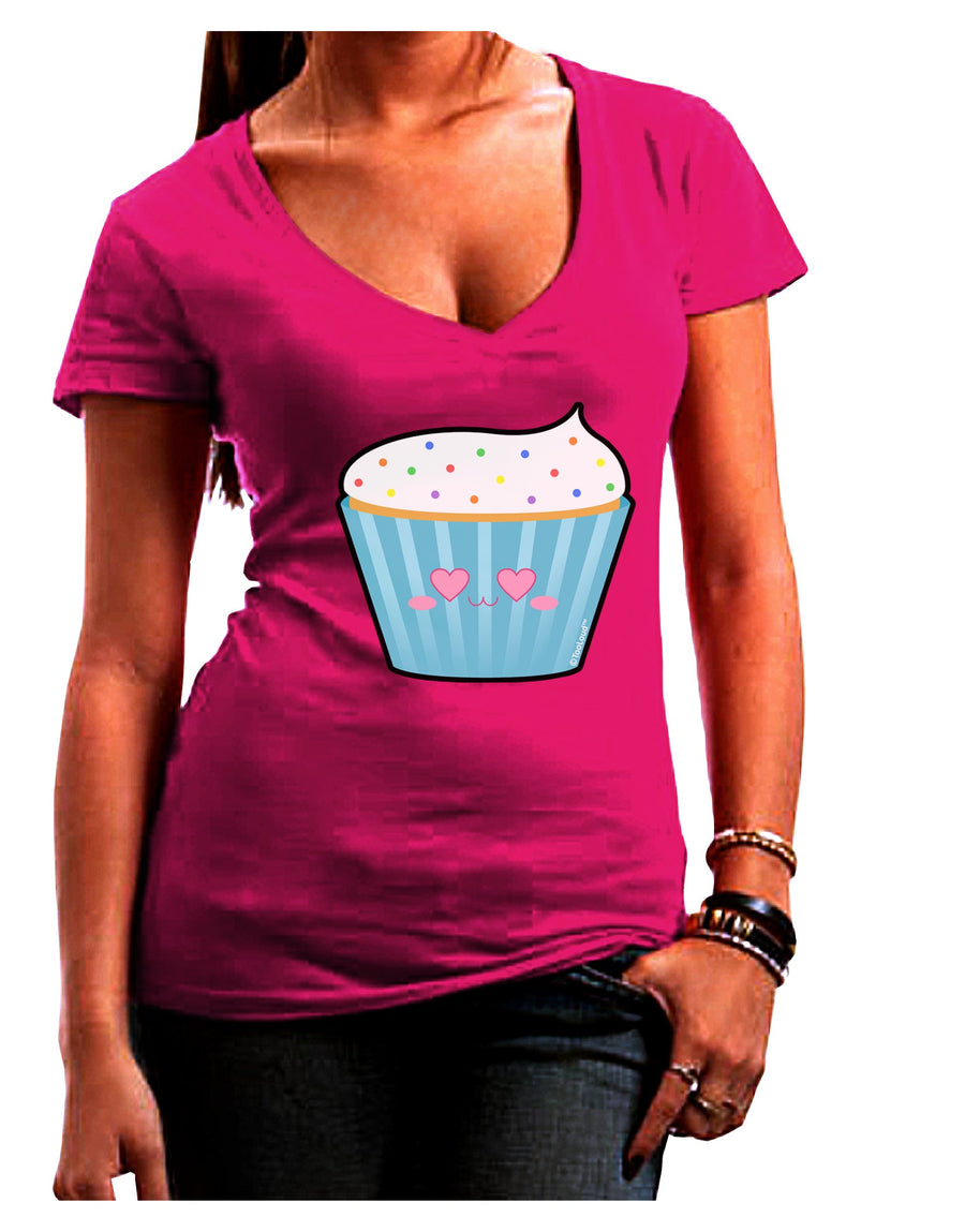 Cute Cupcake with Sprinkles - Heart Eyes Juniors V-Neck Dark T-Shirt by TooLoud-Womens V-Neck T-Shirts-TooLoud-Black-Juniors Fitted Small-Davson Sales