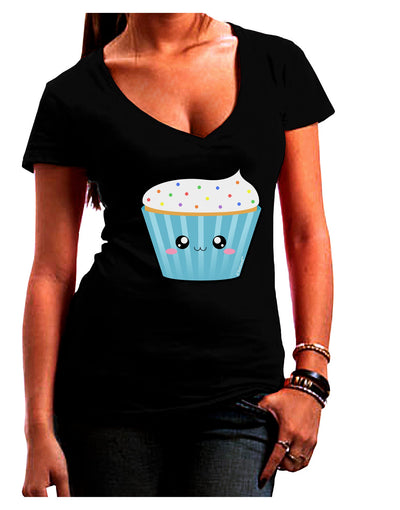 Cute Cupcake with Sprinkles Juniors V-Neck Dark T-Shirt by TooLoud-Womens V-Neck T-Shirts-TooLoud-Black-Juniors Fitted Small-Davson Sales