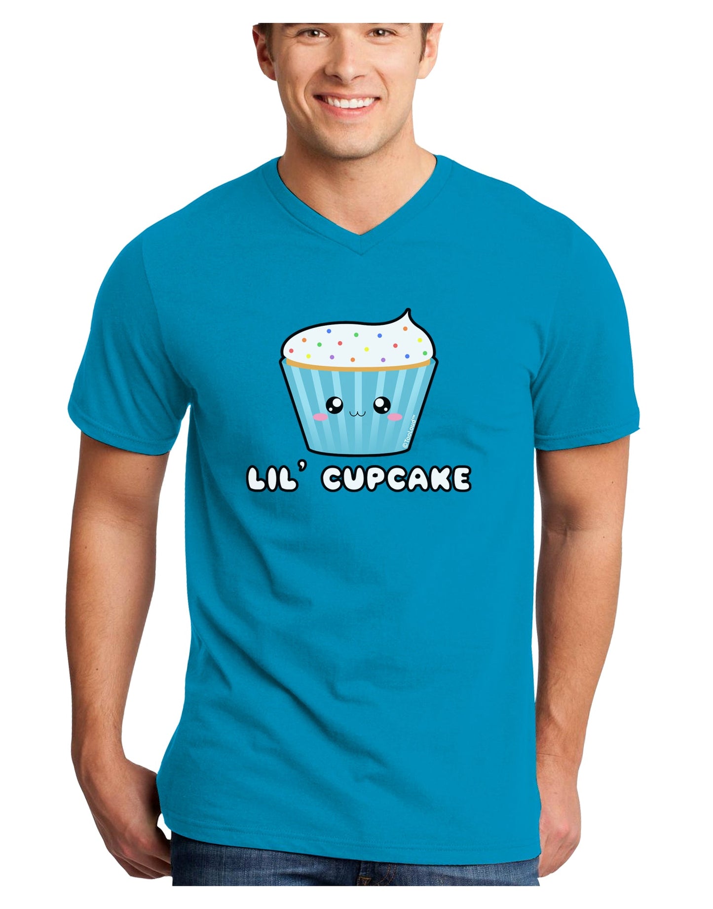 Cute Cupcake with Sprinkles - Lil Cupcake Adult Dark V-Neck T-Shirt by TooLoud-Mens V-Neck T-Shirt-TooLoud-Turquoise-Small-Davson Sales
