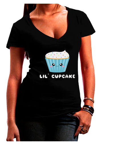 Cute Cupcake with Sprinkles - Lil Cupcake Juniors V-Neck Dark T-Shirt by TooLoud-Womens V-Neck T-Shirts-TooLoud-Black-Juniors Fitted Small-Davson Sales