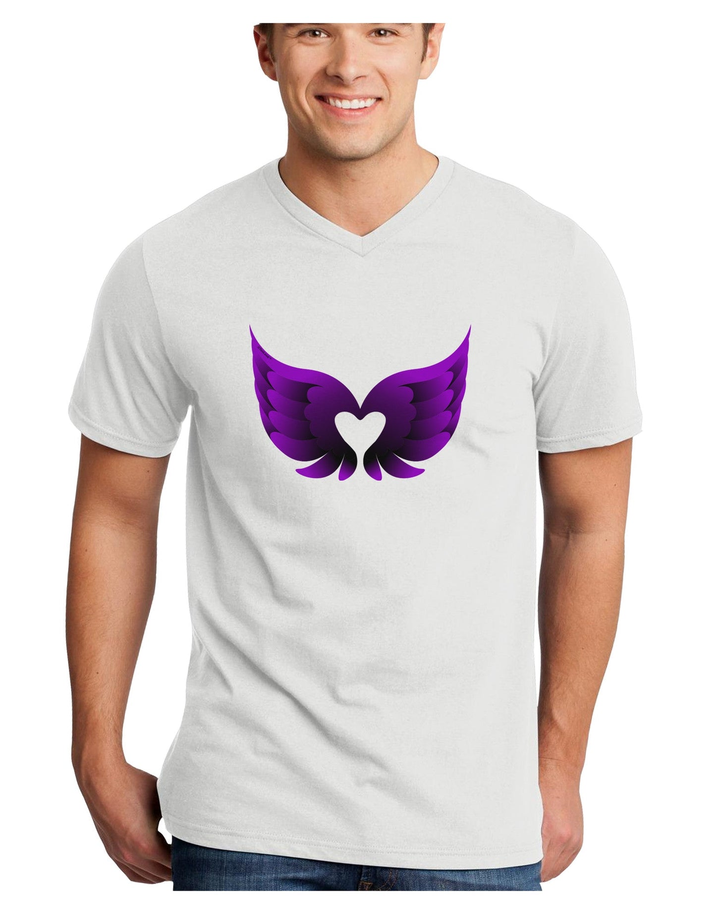 Cute Dark Angel Wings Black and Purple Heart Adult V-Neck T-shirt-Mens V-Neck T-Shirt-TooLoud-White-Small-Davson Sales