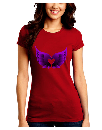 Cute Dark Angel Wings Black and Purple Heart Juniors Crew Dark T-Shirt-T-Shirts Juniors Tops-TooLoud-Red-Juniors Fitted Small-Davson Sales