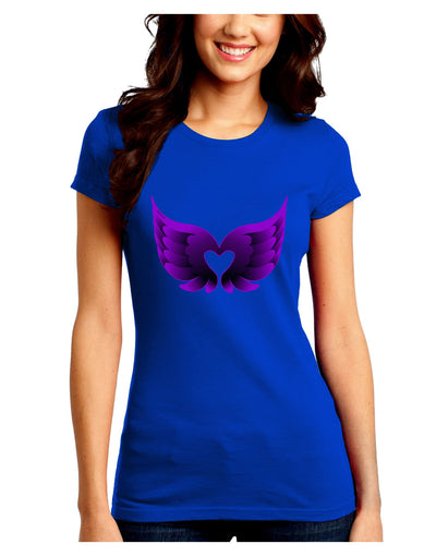 Cute Dark Angel Wings Black and Purple Heart Juniors Crew Dark T-Shirt-T-Shirts Juniors Tops-TooLoud-Royal-Blue-Juniors Fitted Small-Davson Sales