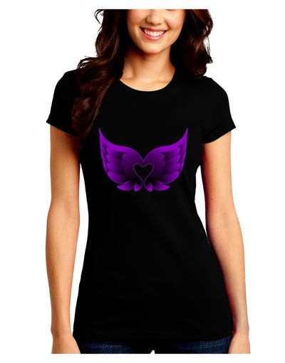 Cute Dark Angel Wings Black and Purple Heart Juniors Crew Dark T-Shirt-T-Shirts Juniors Tops-TooLoud-Black-Juniors Fitted Small-Davson Sales