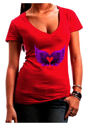 Cute Dark Angel Wings Black and Purple Heart Juniors V-Neck Dark T-Shirt-Womens V-Neck T-Shirts-TooLoud-Red-Juniors Fitted Small-Davson Sales