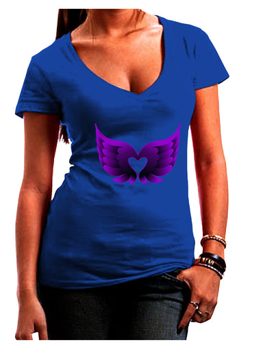 Cute Dark Angel Wings Black and Purple Heart Juniors V-Neck Dark T-Shirt-Womens V-Neck T-Shirts-TooLoud-Royal-Blue-Juniors Fitted Small-Davson Sales