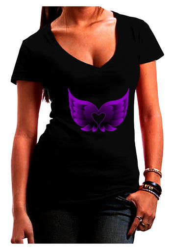 Cute Dark Angel Wings Black and Purple Heart Juniors V-Neck Dark T-Shirt-Womens V-Neck T-Shirts-TooLoud-Black-Juniors Fitted Small-Davson Sales