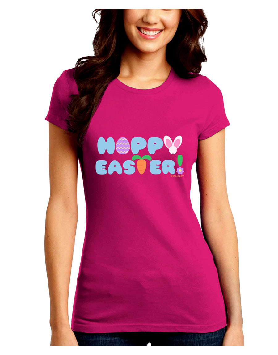 Cute Decorative Hoppy Easter Design Juniors Crew Dark T-Shirt by TooLoud-T-Shirts Juniors Tops-TooLoud-Black-Juniors Fitted Small-Davson Sales