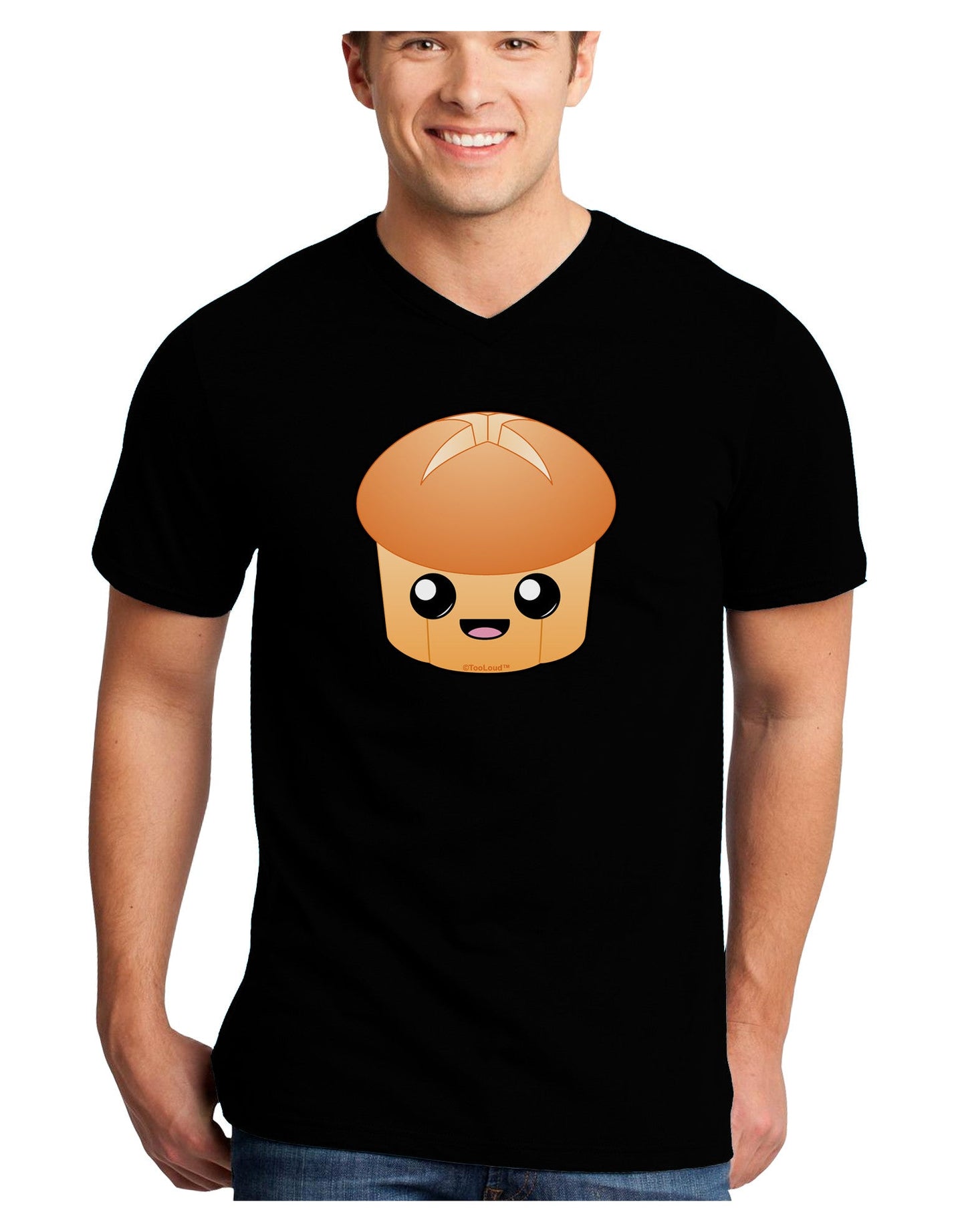 Cute Dinner Roll Adult Dark V-Neck T-Shirt-TooLoud-Black-Small-Davson Sales