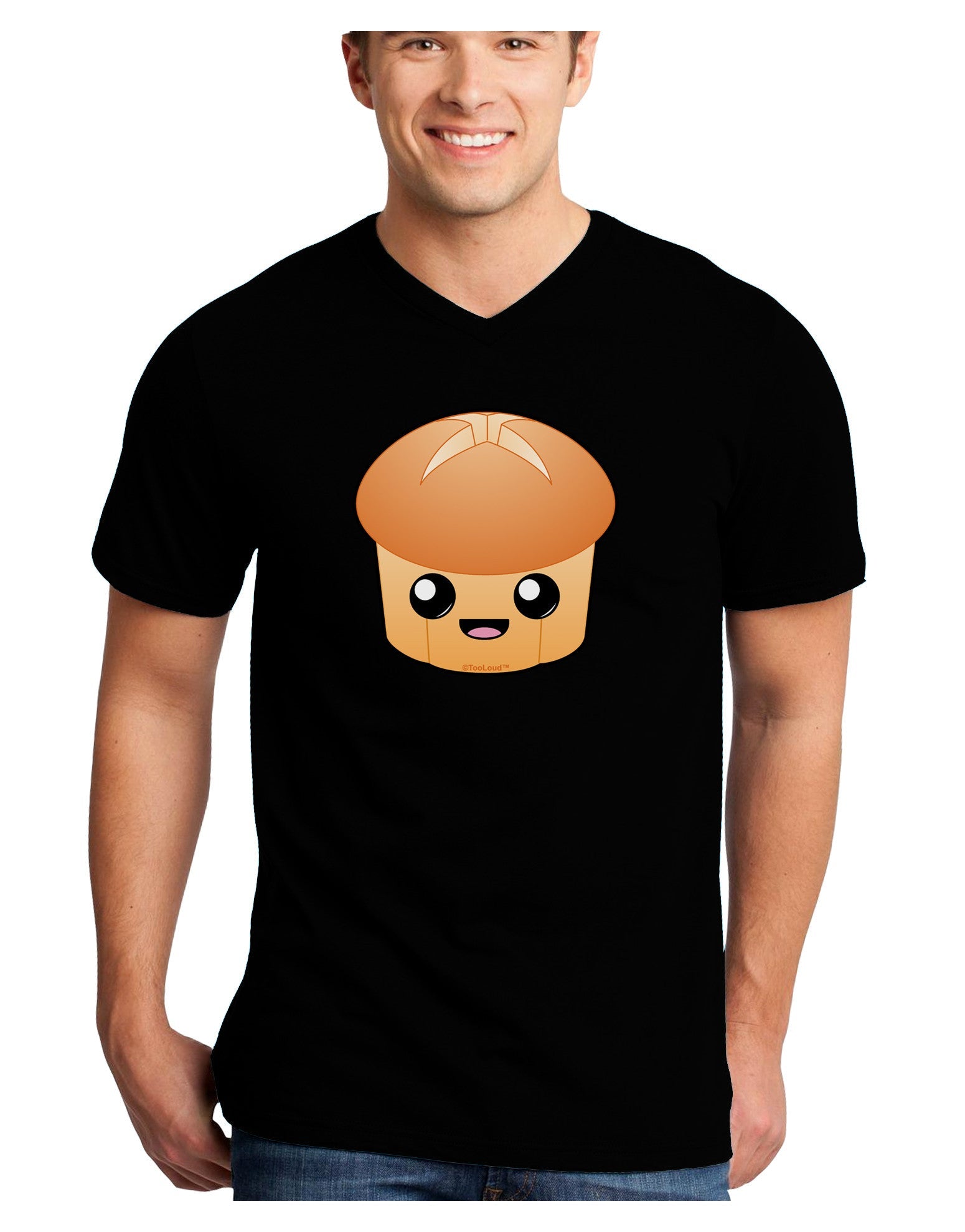 Cute Dinner Roll Adult Dark V-Neck T-Shirt-TooLoud-Black-Small-Davson Sales