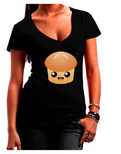 Cute Dinner Roll Juniors V-Neck Dark T-Shirt-Womens V-Neck T-Shirts-TooLoud-Black-Juniors Fitted Small-Davson Sales