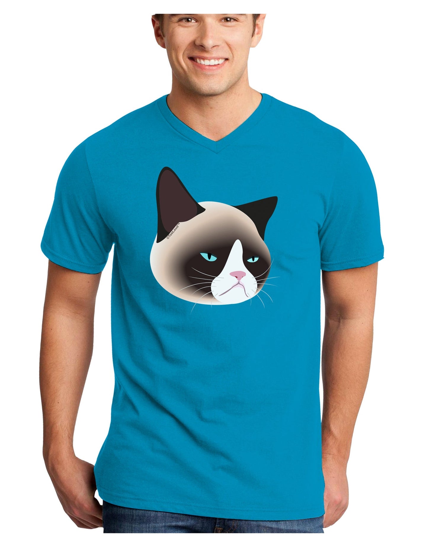 Cute Disgruntled Siamese Cat Adult Dark V-Neck T-Shirt-Mens V-Neck T-Shirt-TooLoud-Turquoise-Small-Davson Sales